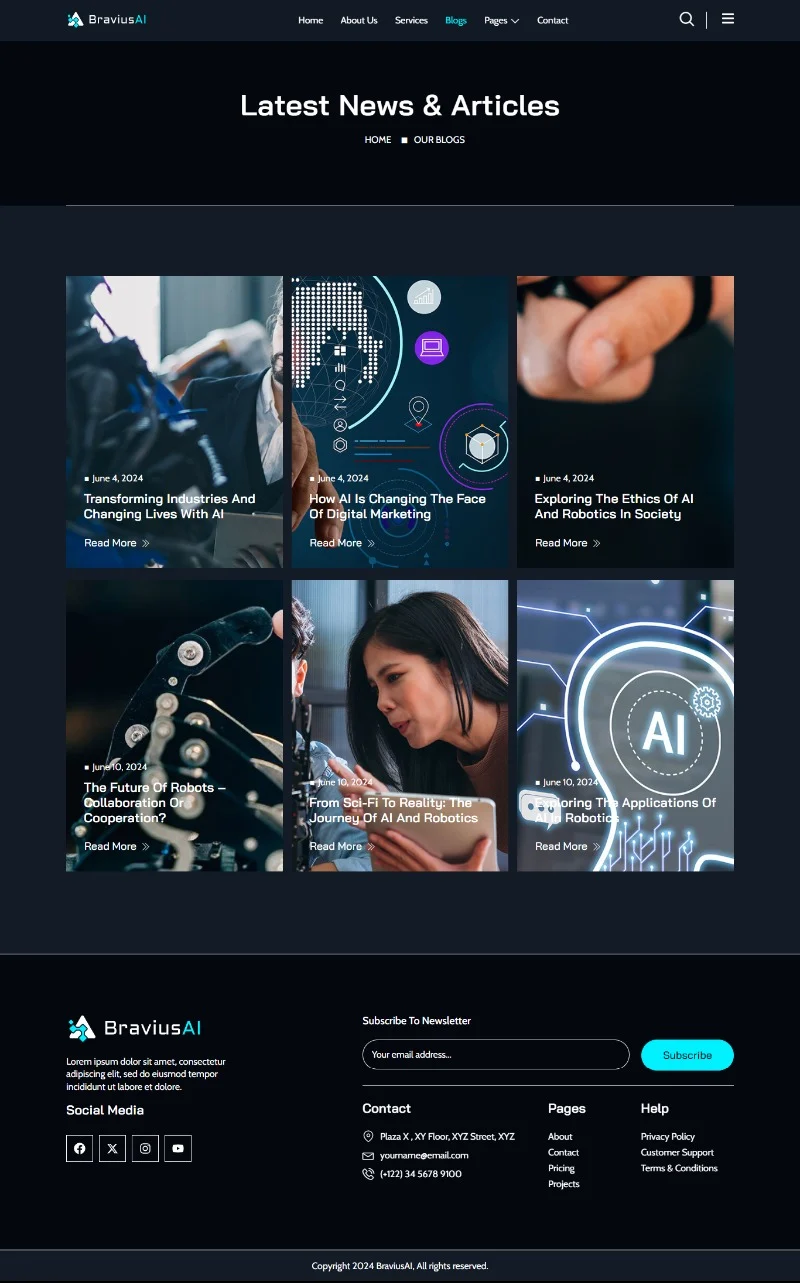 AI与机器人Elementor网站模板_一键导入快速建站插图5-WP资源海 AI Elementor 模板博客页面预览
