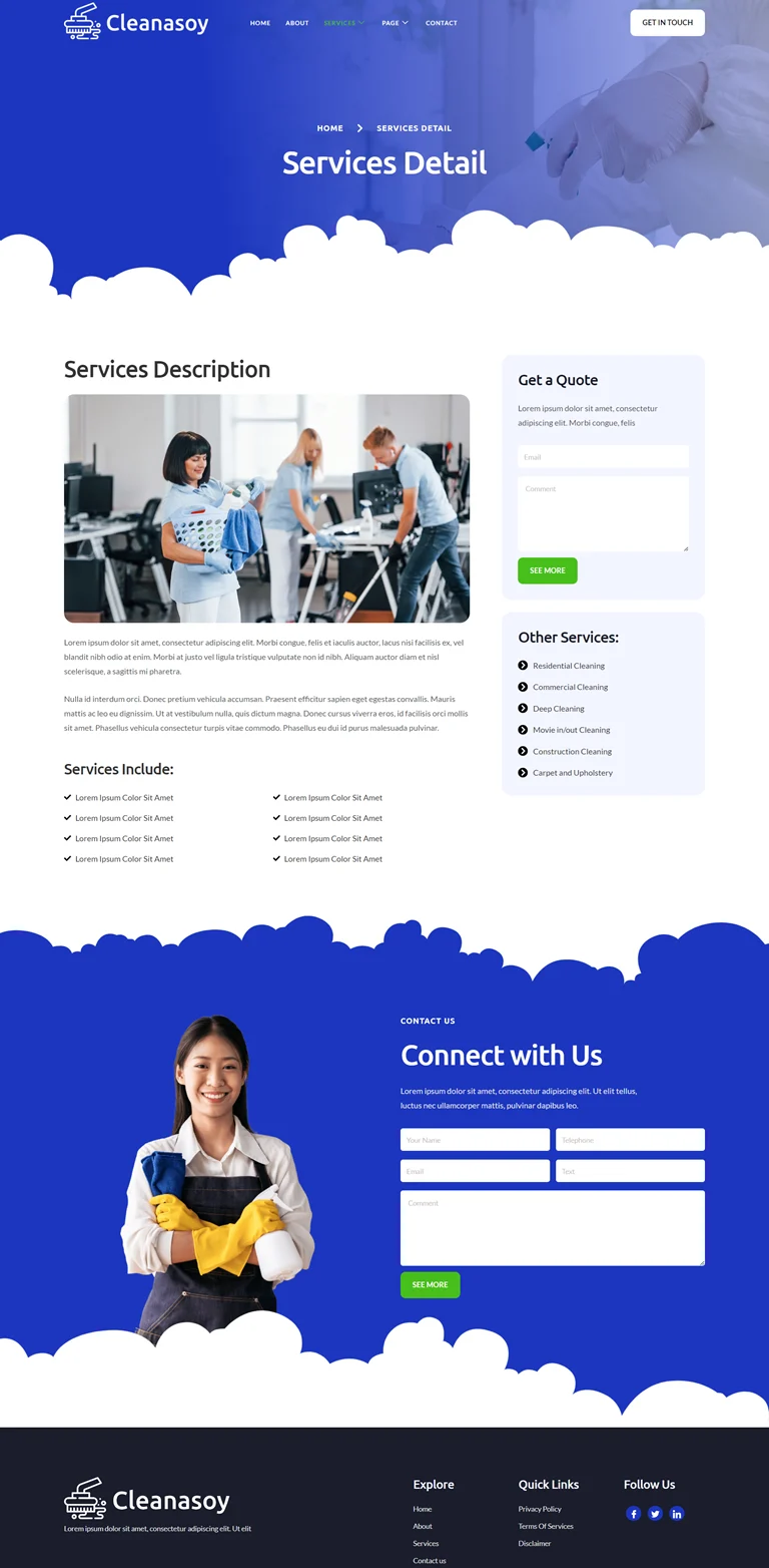 保洁 Elementor 模板服务详情预览