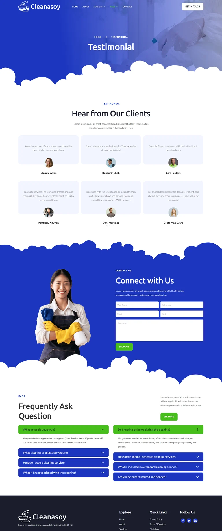 保洁 Elementor 模板客户评价预览