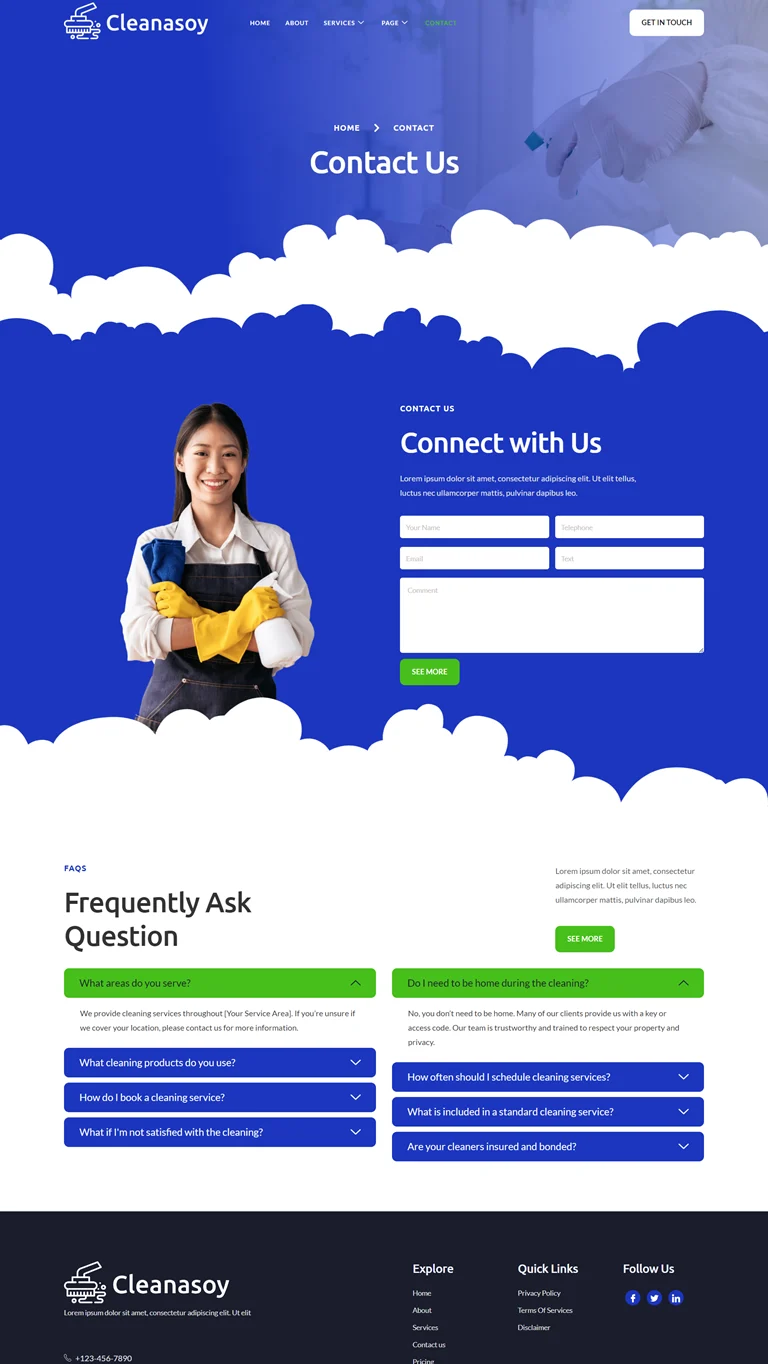 保洁 Elementor 模板联系页面预览