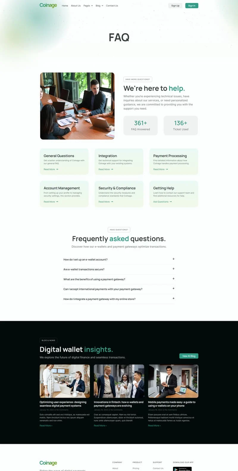 金融/投资 Elementor 模板常见问题预览