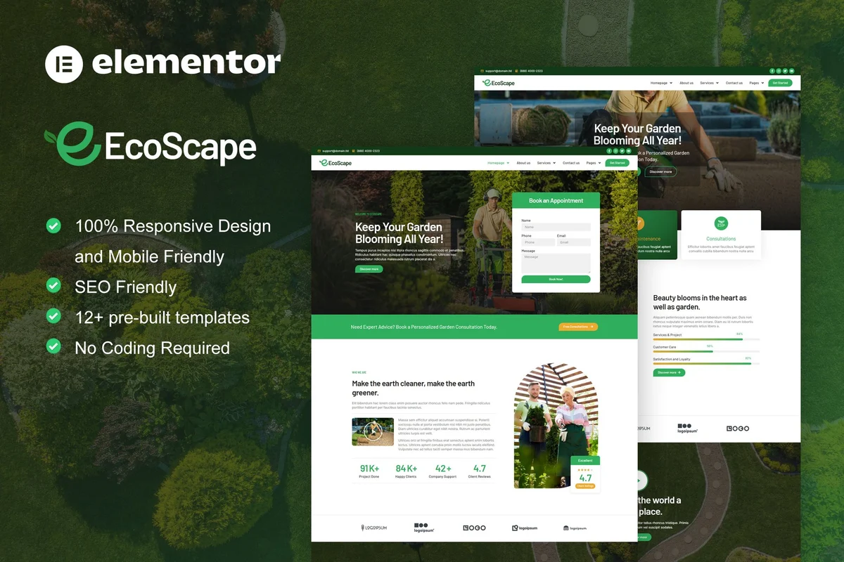 园艺工程Elementor网站模板_一键导入快速建站插图-WP资源海 💐花卉/绿植 Elementor 网站模板封面