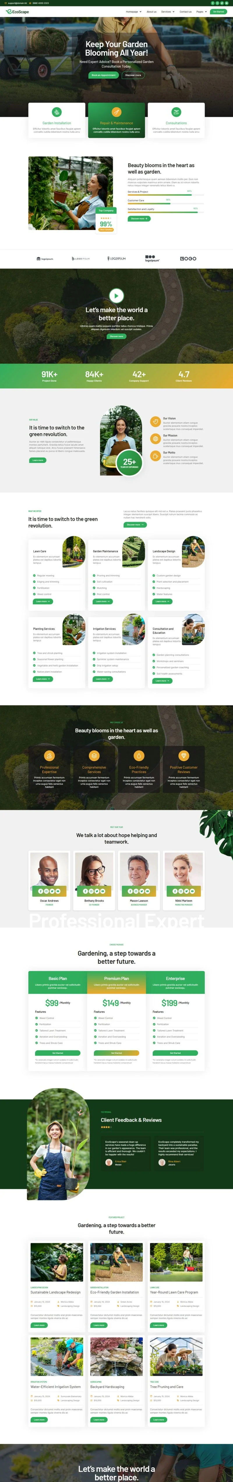 园艺工程Elementor网站模板_一键导入快速建站插图2-WP资源海 💐花卉/绿植 Elementor 模板首页预览
