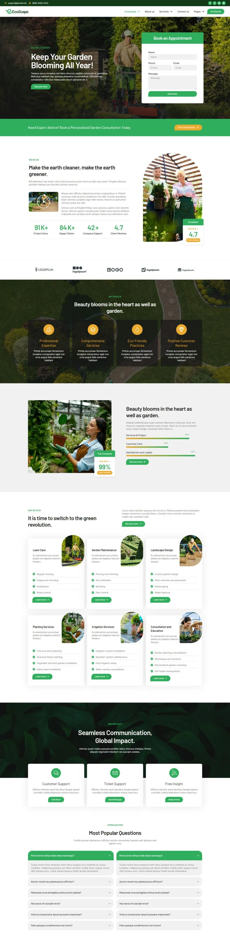 园艺工程Elementor网站模板_一键导入快速建站插图3-WP资源海 💐花卉/绿植 Elementor 模板首页预览