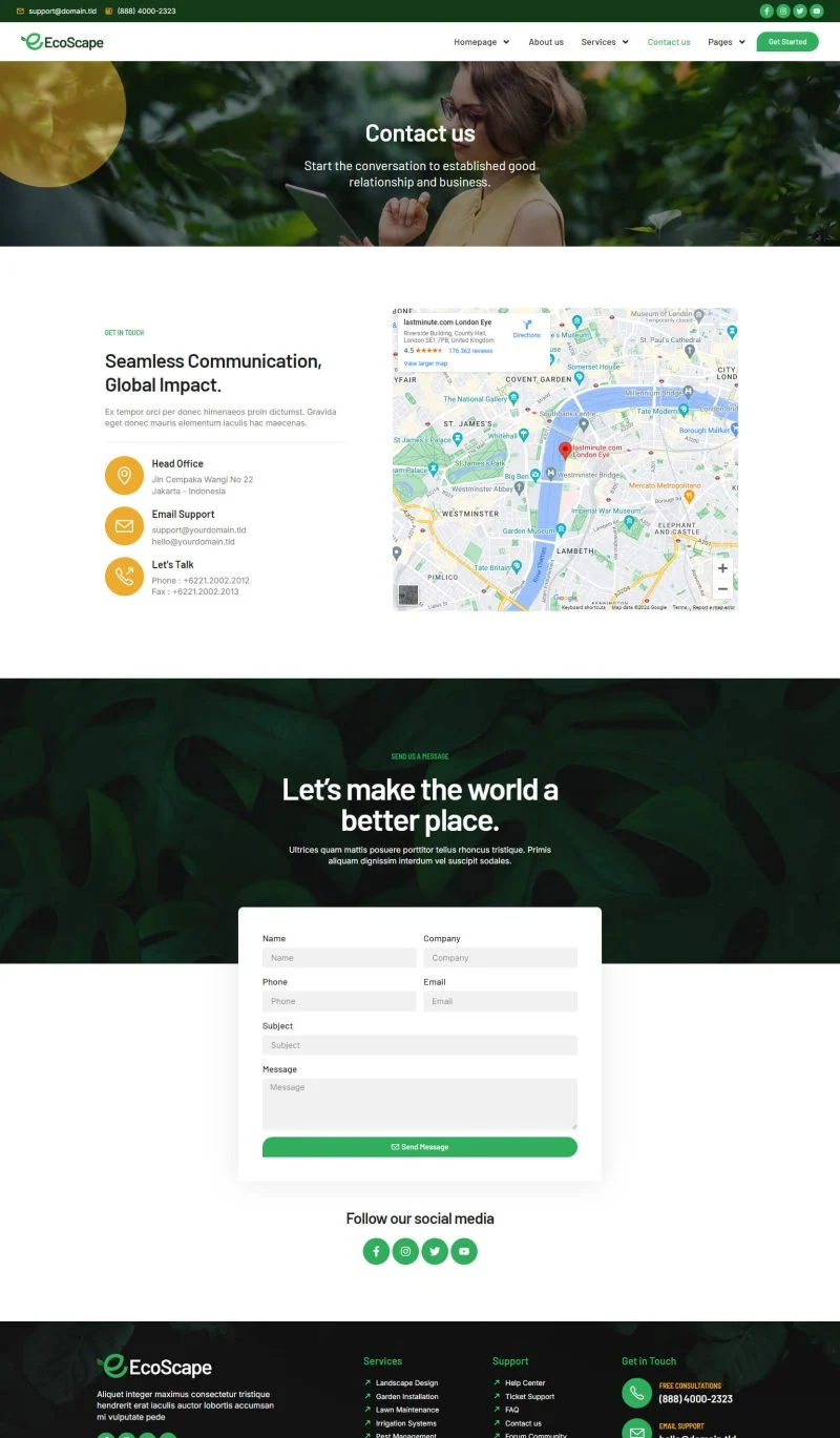 园艺工程Elementor网站模板_一键导入快速建站插图4-WP资源海 💐花卉/绿植 Elementor 模板联系页面预览