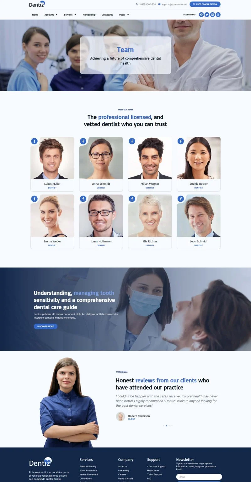 健康/医药 Elementor 模板团队页面预览
