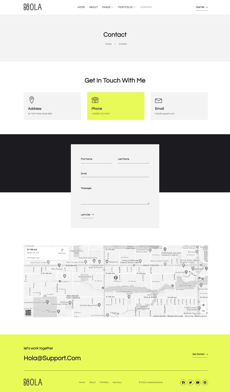 设计师主页Elementor网站模板_一键导入快速建站插图3-WP资源海 个人 Elementor 模板联系页面预览