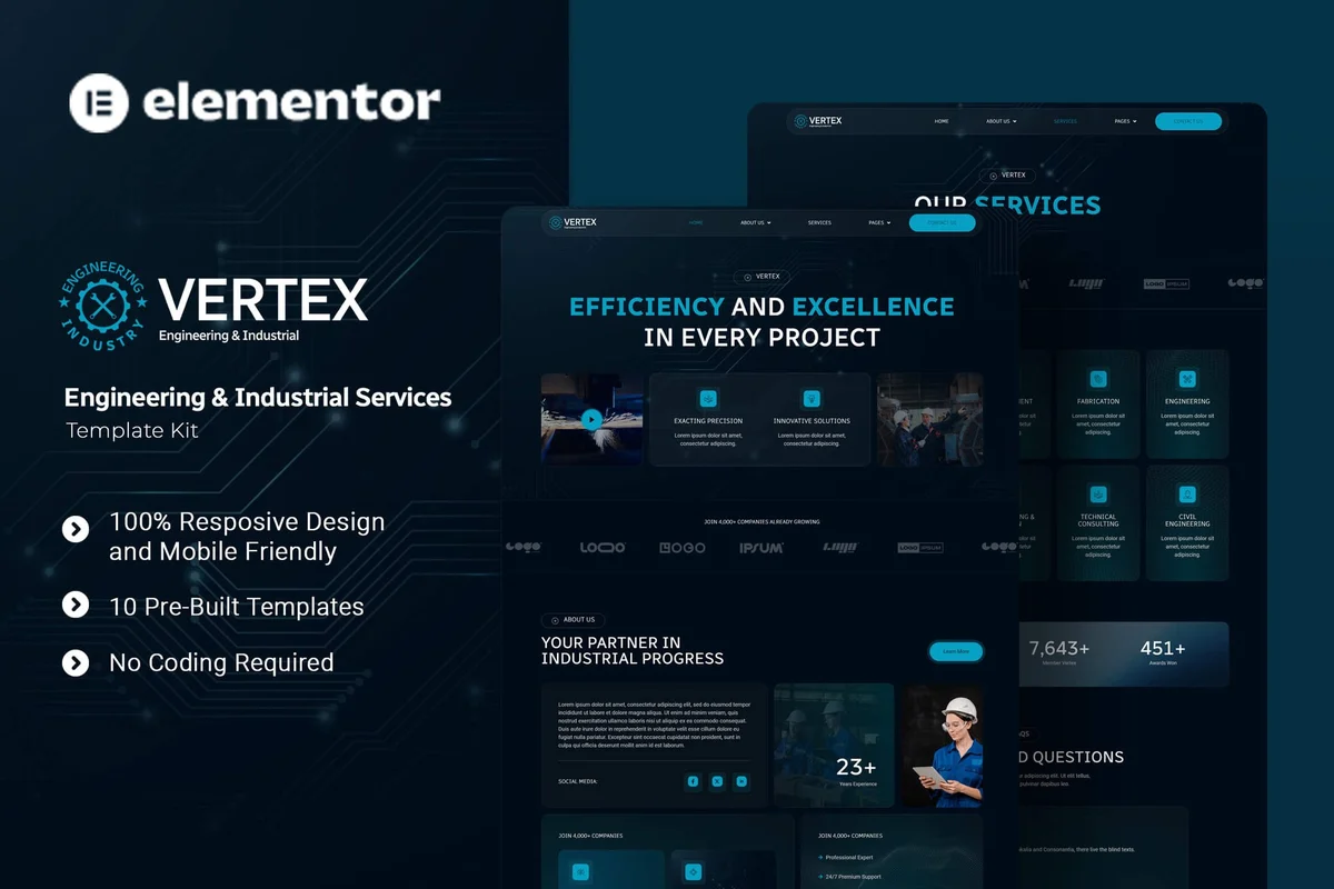 工程技术Elementor网站模板_一键导入快速建站插图-WP资源海 工业/工厂 Elementor 网站模板封面