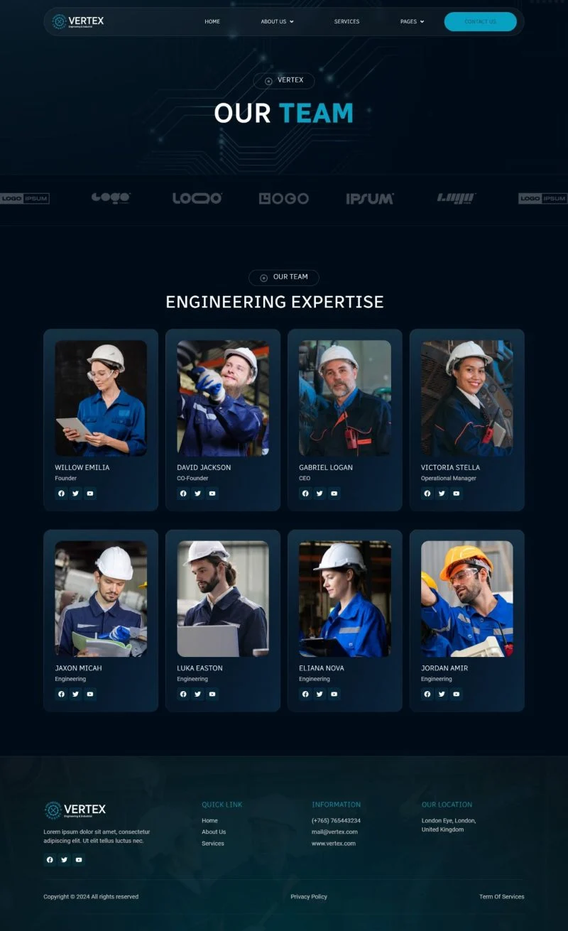 工业/工厂 Elementor 模板团队页面预览