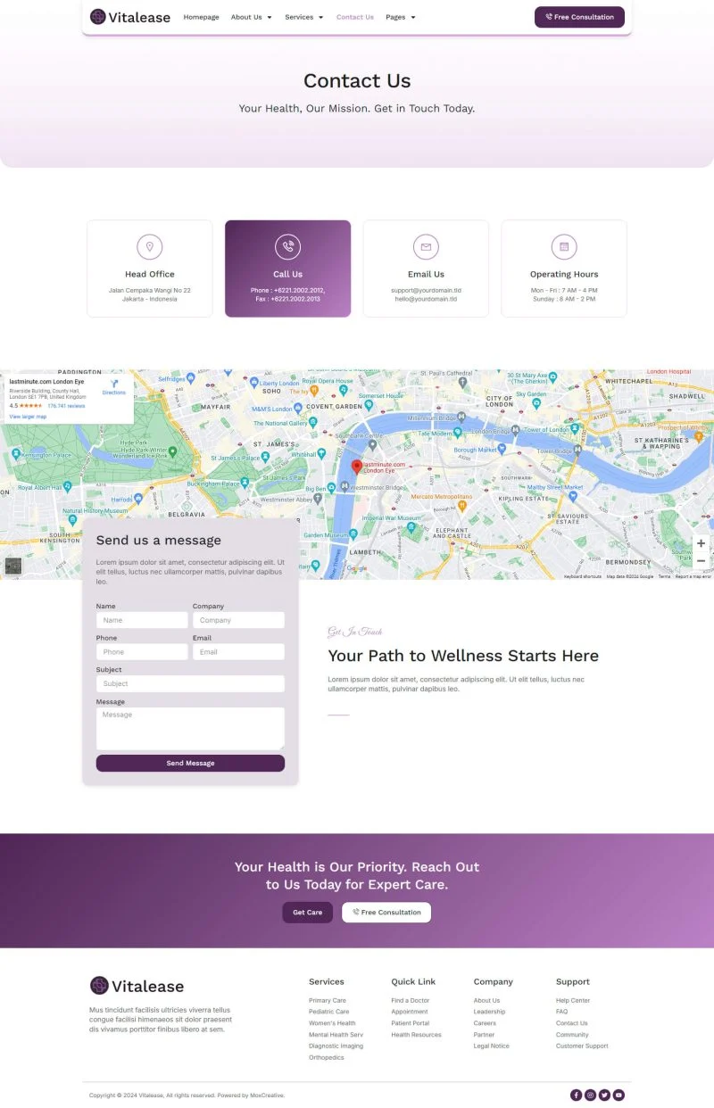 健康/医药 Elementor 模板联系页面预览