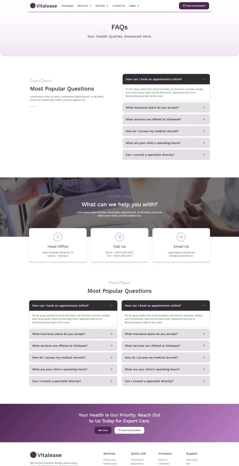 健康/医药 Elementor 模板常见问题预览