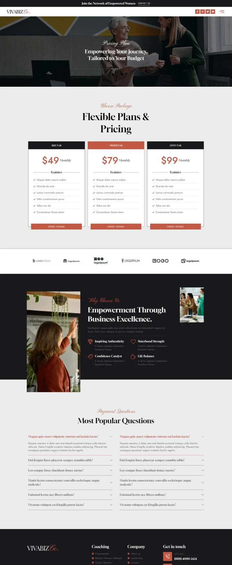 服务/咨询 Elementor 模板价格页面预览