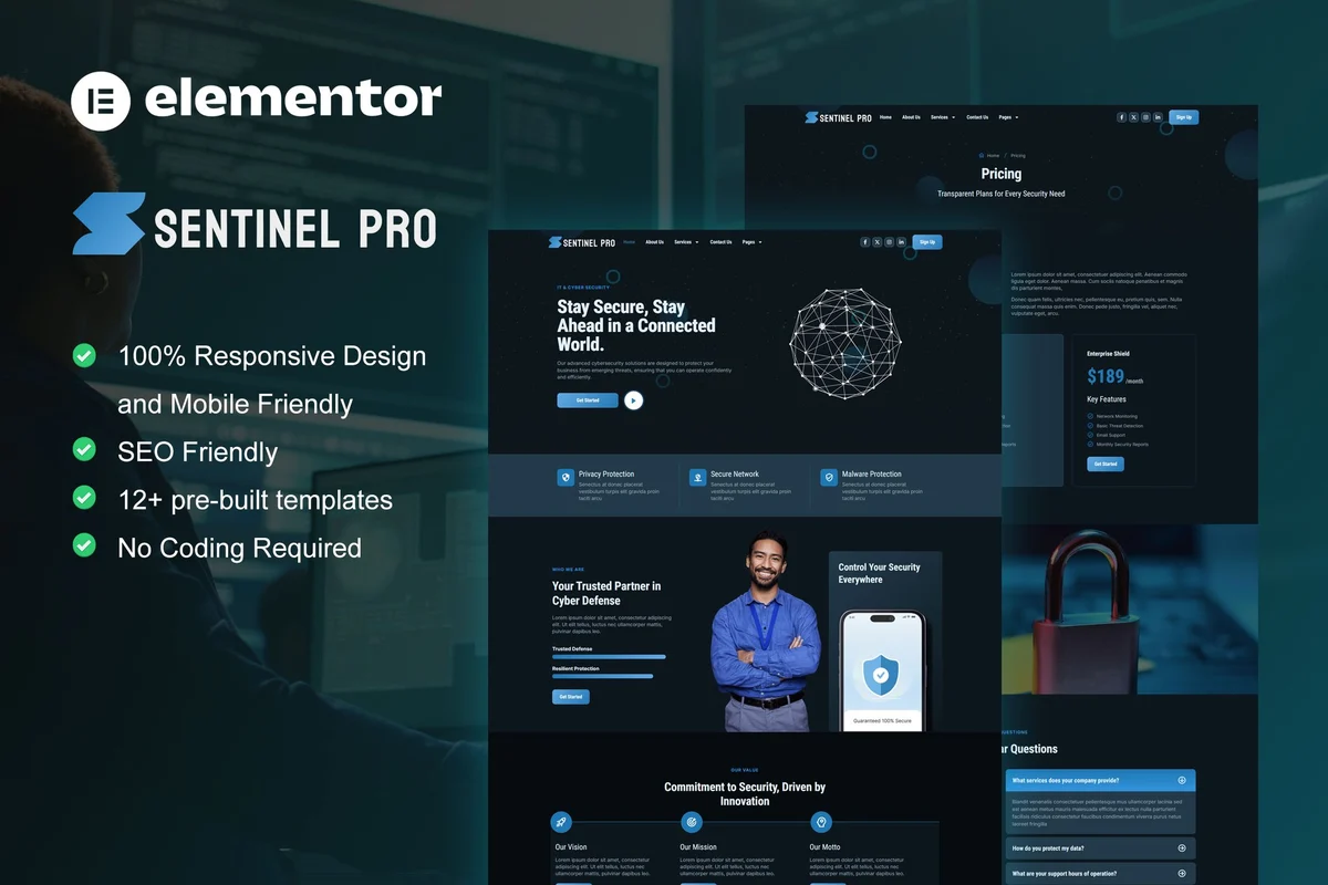 网络安保企业Elementor网站模板_一键导入快速建站插图-WP资源海 IT互联网 Elementor 网站模板封面