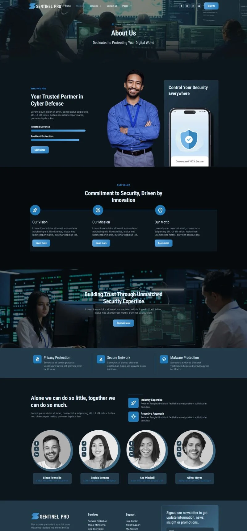 网络安保企业Elementor网站模板_一键导入快速建站插图2-WP资源海 IT互联网 Elementor 模板关于我们预览