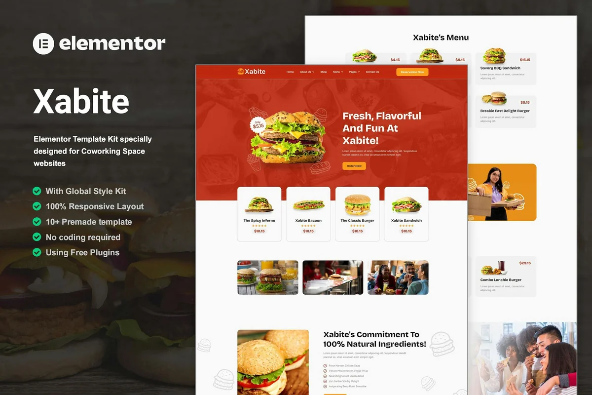 快餐店Elementor网站模板_一键导入快速建站插图-WP资源海 餐饮/食品 Elementor 网站模板封面