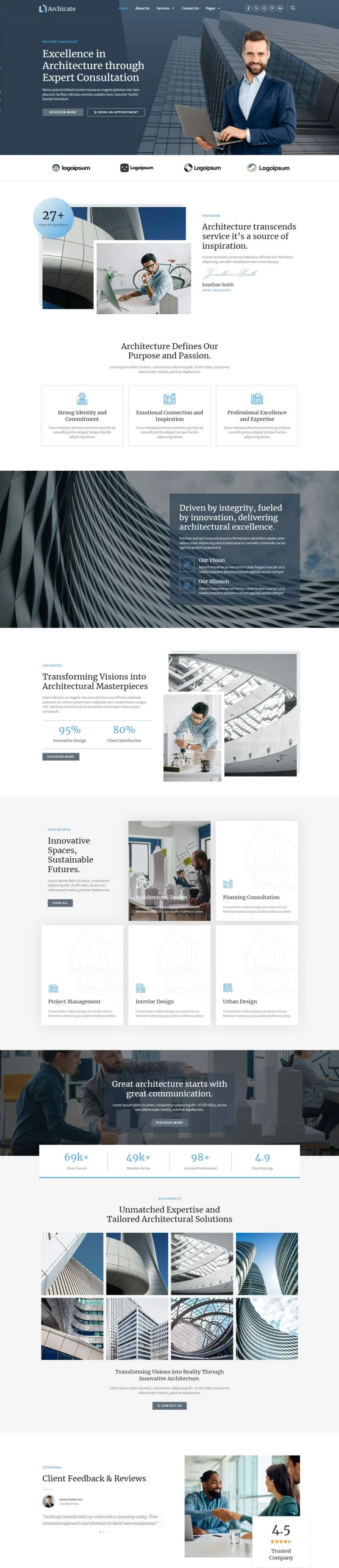 建筑咨询Elementor网站模板_一键导入快速建站插图1-WP资源海 建筑/地产 Elementor 模板首页预览