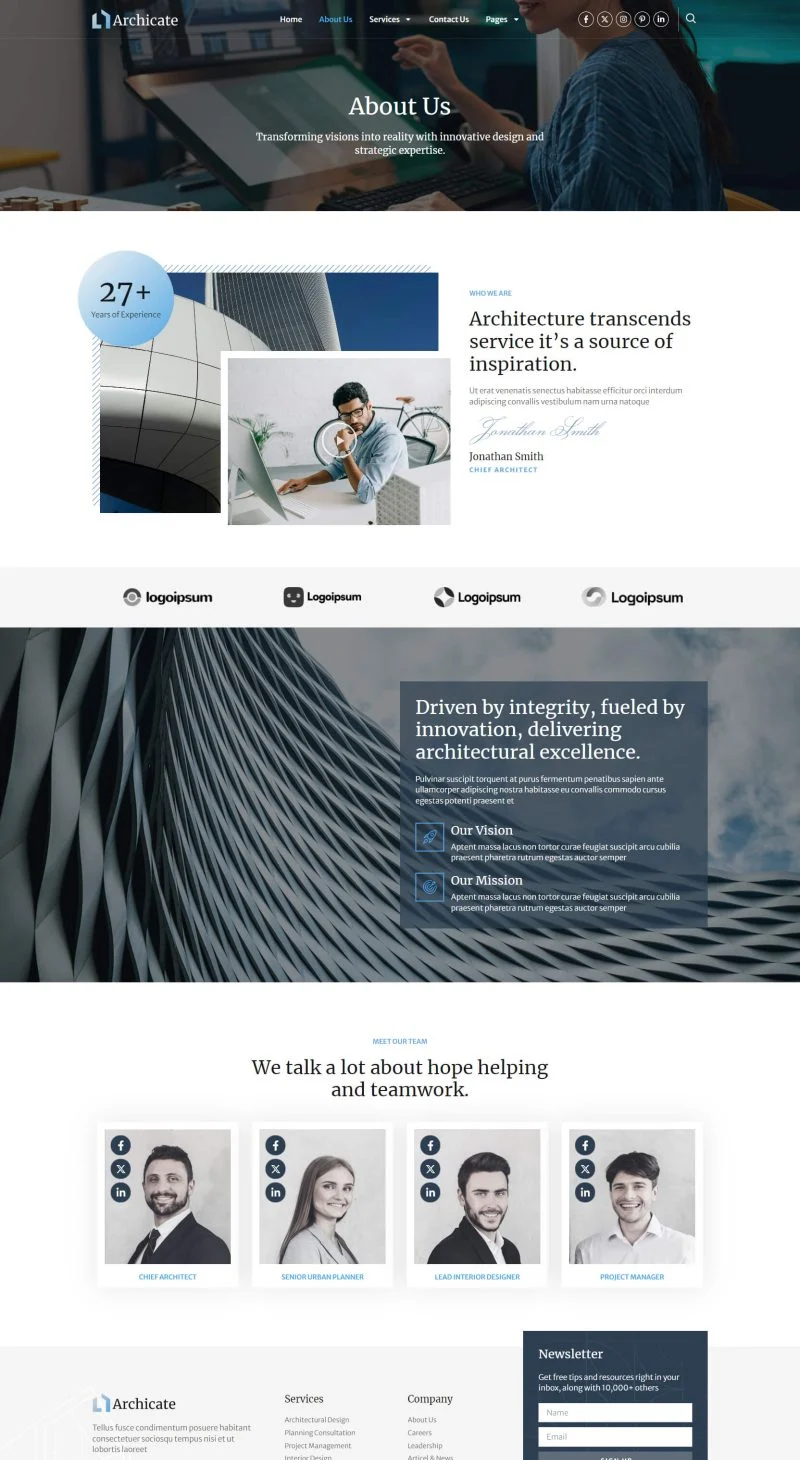 建筑咨询Elementor网站模板_一键导入快速建站插图2-WP资源海 建筑/地产 Elementor 模板关于我们预览
