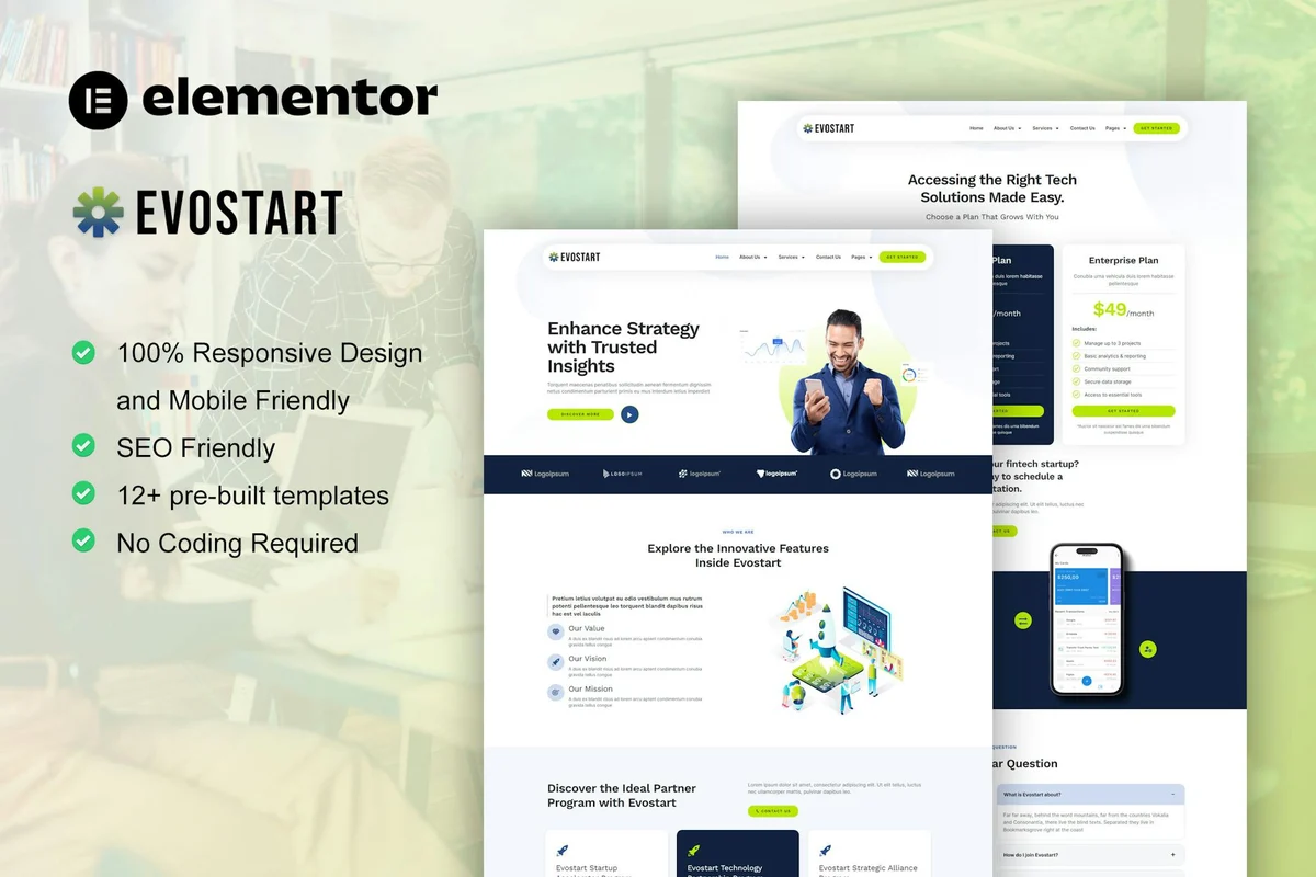初创科技企业官网Elementor网站模板_一键导入快速建站插图-WP资源海 企业 Elementor 网站模板封面
