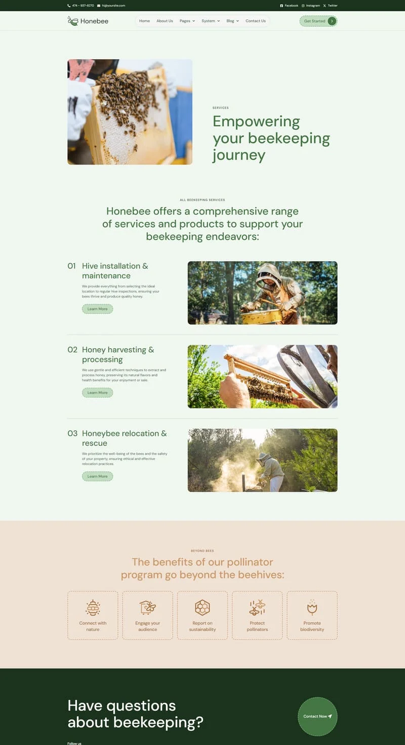 蜂蜜/蜂业Elementor网站模板_一键导入快速建站插图5-WP资源海 💐花卉/绿植 Elementor 模板服务页面预览