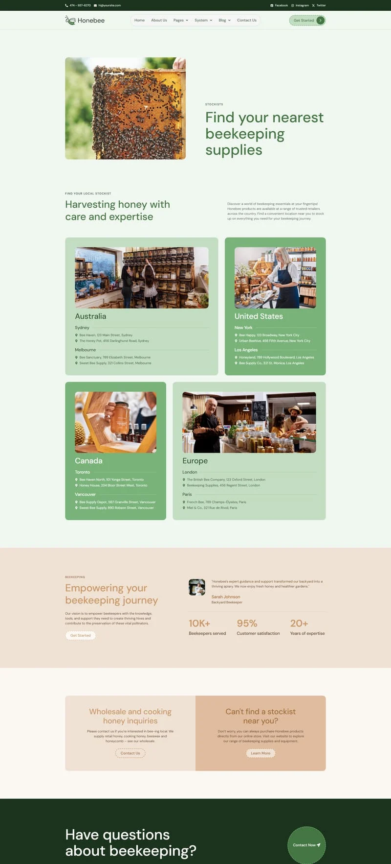 蜂蜜/蜂业Elementor网站模板_一键导入快速建站插图7-WP资源海 💐花卉/绿植 Elementor 模板网点/经销商页面预览