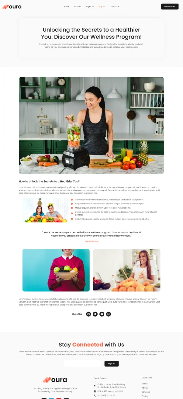 健康饮食指导Elementor网站模板_一键导入快速建站插图4-WP资源海 健康/医药 Elementor 模板博客页面预览