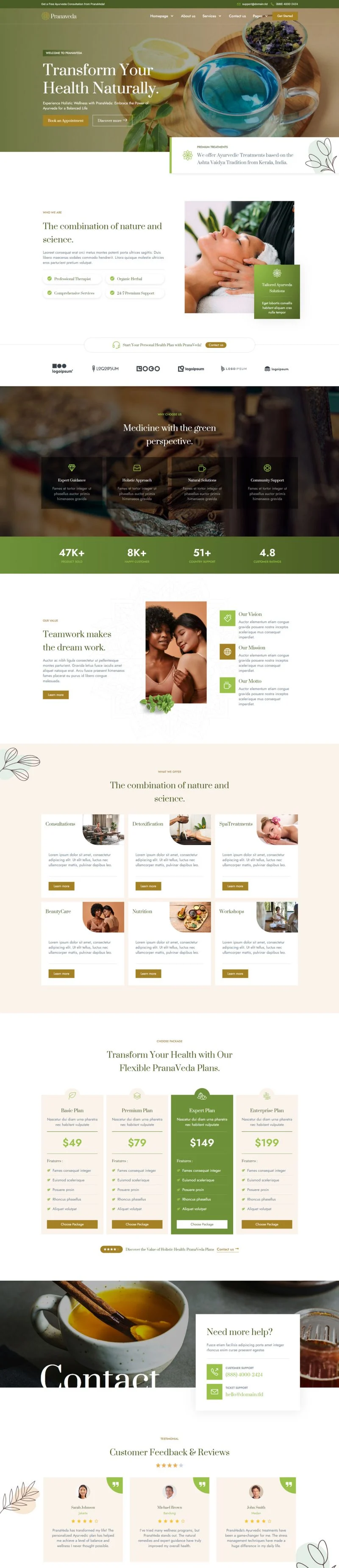 阿育吠陀养生Elementor网站模板_一键导入快速建站插图1-WP资源海 美容/美发 Elementor 模板首页预览