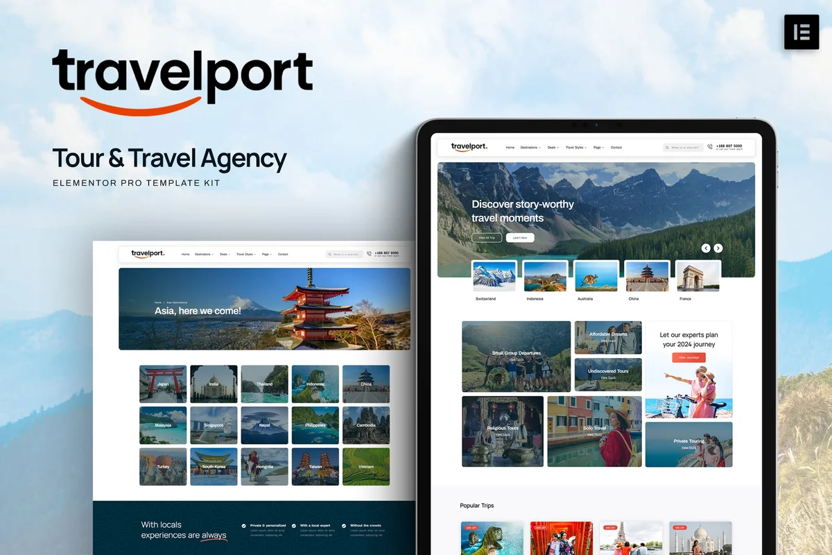 全球旅行目的地Elementor网站模板_一键导入快速建站插图-WP资源海 户外/旅行 Elementor 网站模板封面
