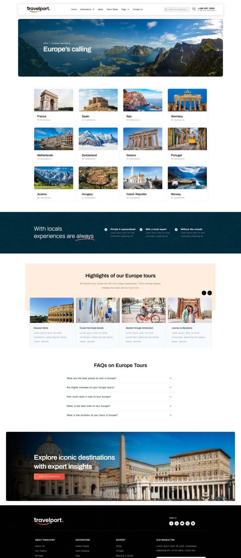 全球旅行目的地Elementor网站模板_一键导入快速建站插图3-WP资源海 户外/旅行 Elementor 模板欧洲目的地预览