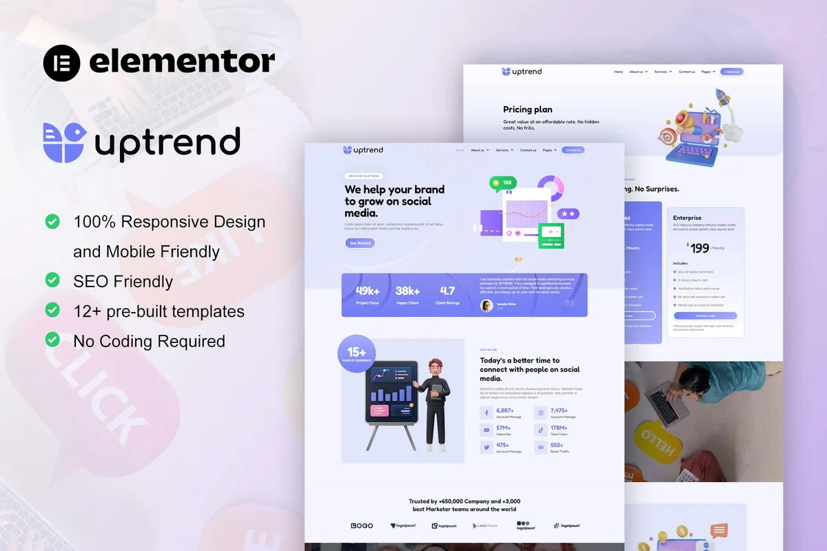 社媒营销代理Elementor网站模板_一键导入快速建站插图-WP资源海 广告/营销 Elementor 网站模板封面