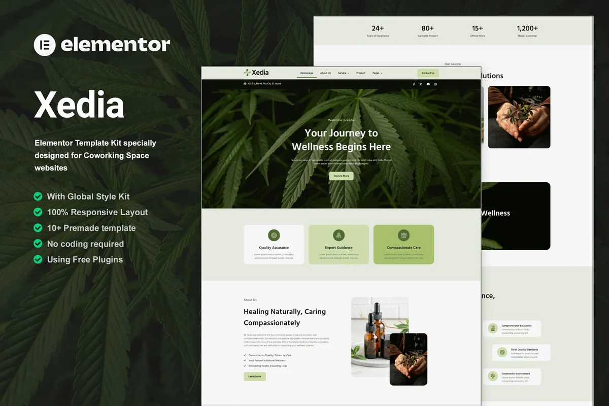 医疗大麻Elementor网站模板_一键导入快速建站插图-WP资源海 健康/医药 Elementor 网站模板封面