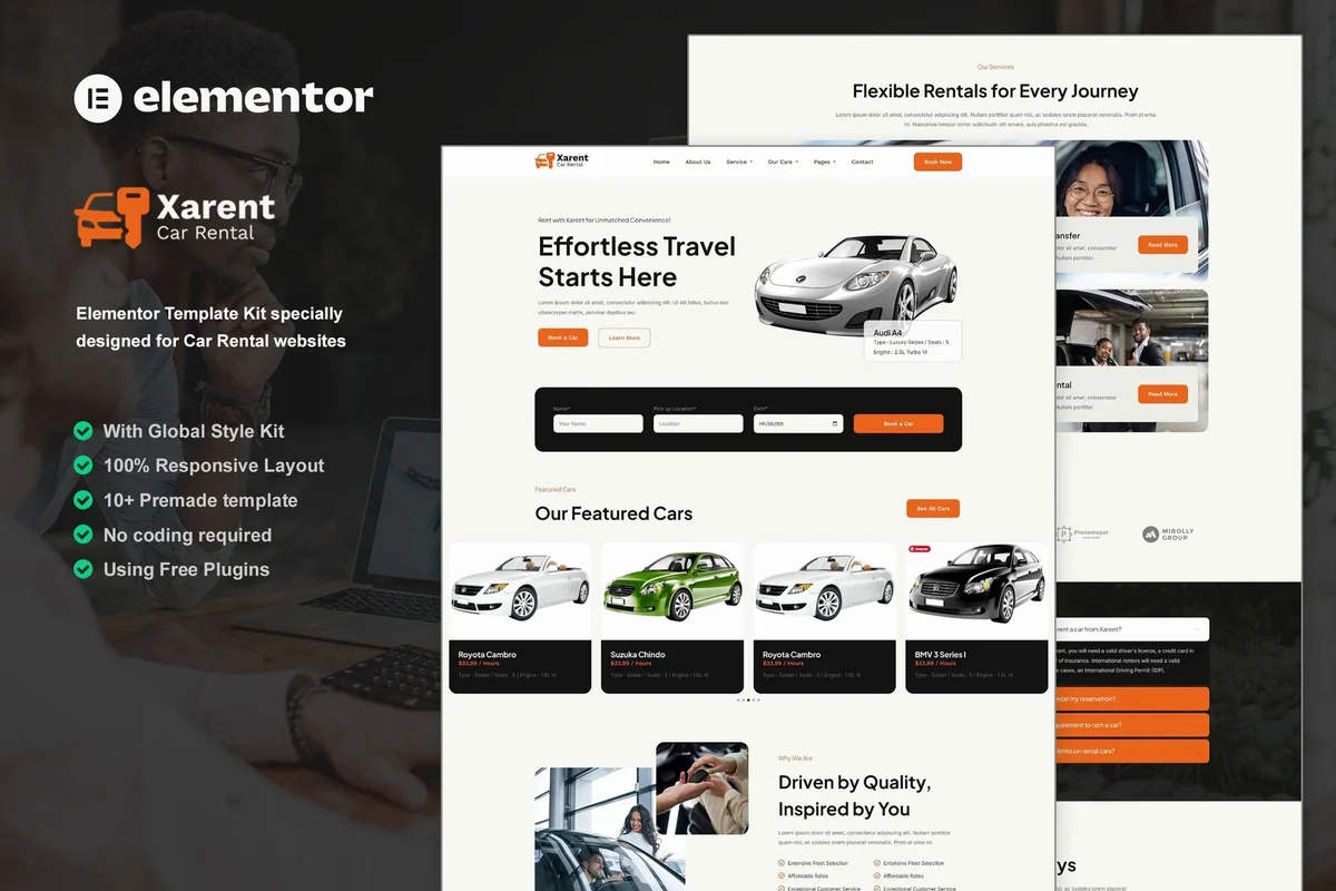 租车业务Elementor网站模板_一键导入快速建站插图-WP资源海 交通工具 Elementor 网站模板封面