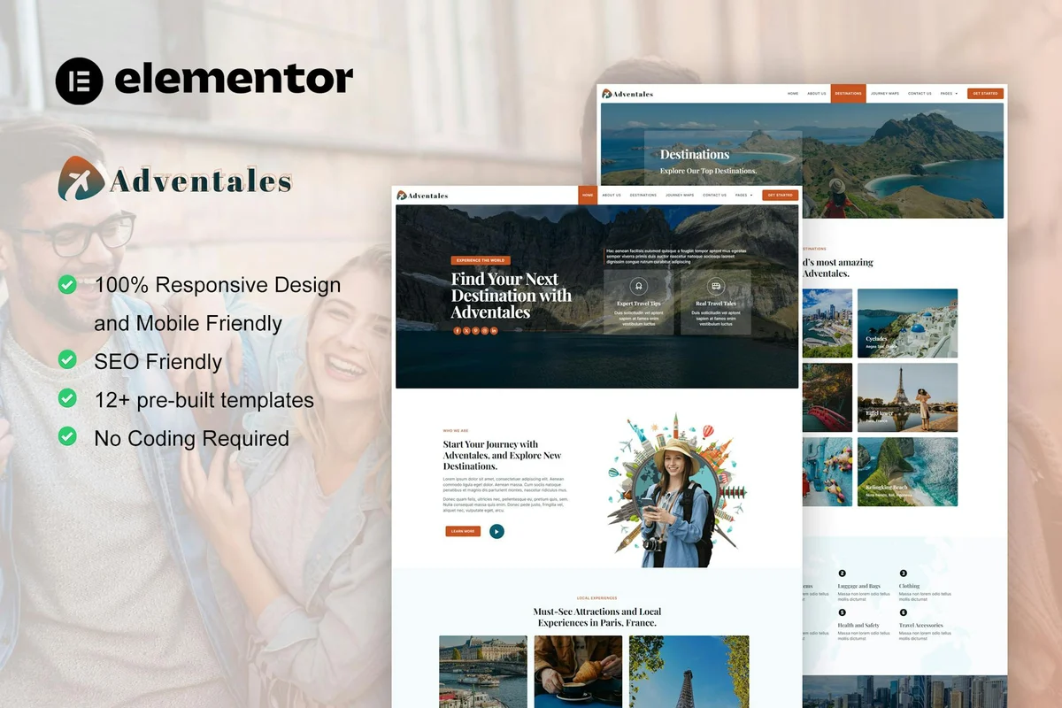 旅行博客Elementor网站模板_一键导入快速建站插图-WP资源海 户外/旅行 Elementor 网站模板封面