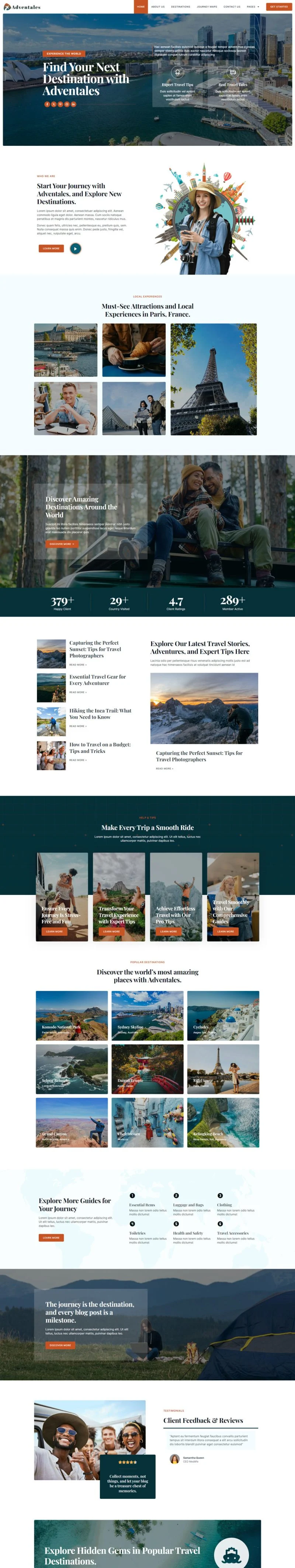 旅行博客Elementor网站模板_一键导入快速建站插图1-WP资源海 户外/旅行 Elementor 模板首页预览