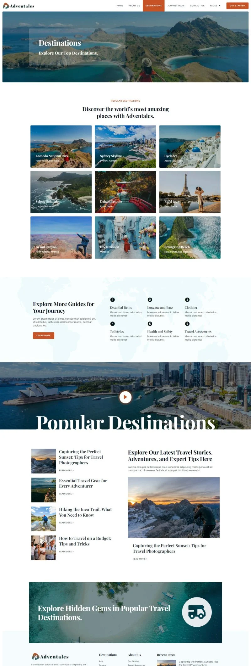 旅行博客Elementor网站模板_一键导入快速建站插图4-WP资源海 户外/旅行 Elementor 模板目的地列表预览