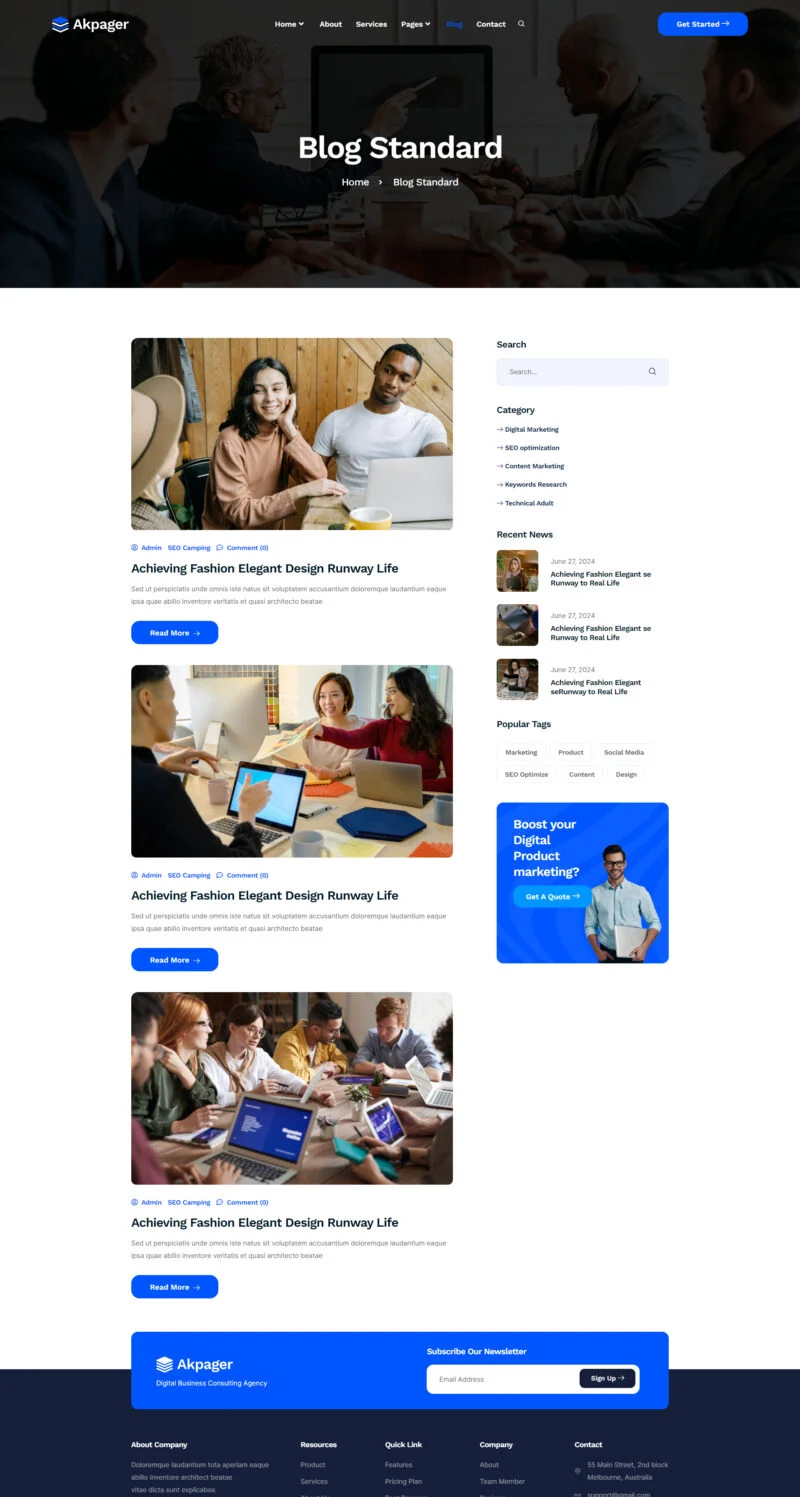 综合多用途 Elementor 模板博客页面预览