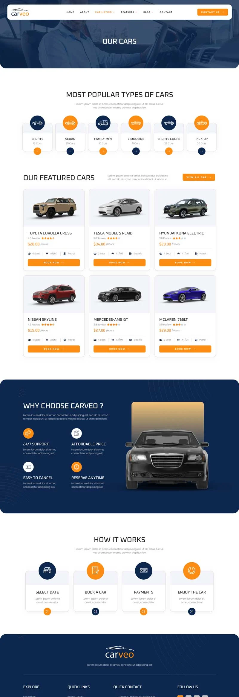 交通工具 Elementor 模板车辆列表预览