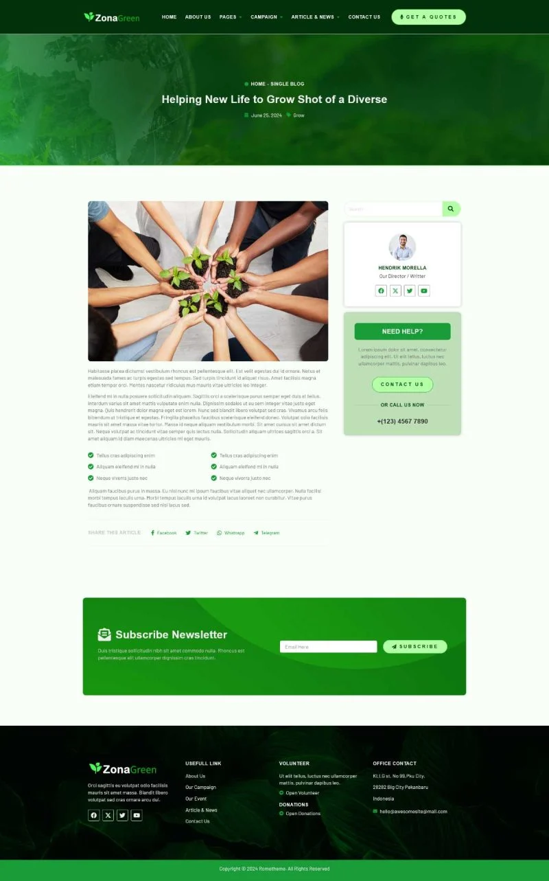 环保公益组织Elementor网站模板_一键导入快速建站插图3-WP资源海 组织/机构 Elementor 模板博客页面预览
