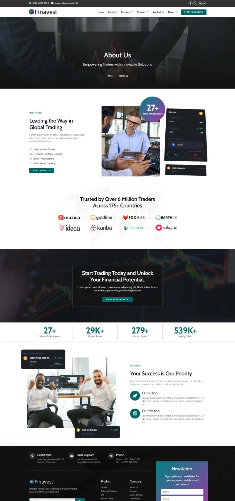 金融/投资 Elementor 模板关于我们预览