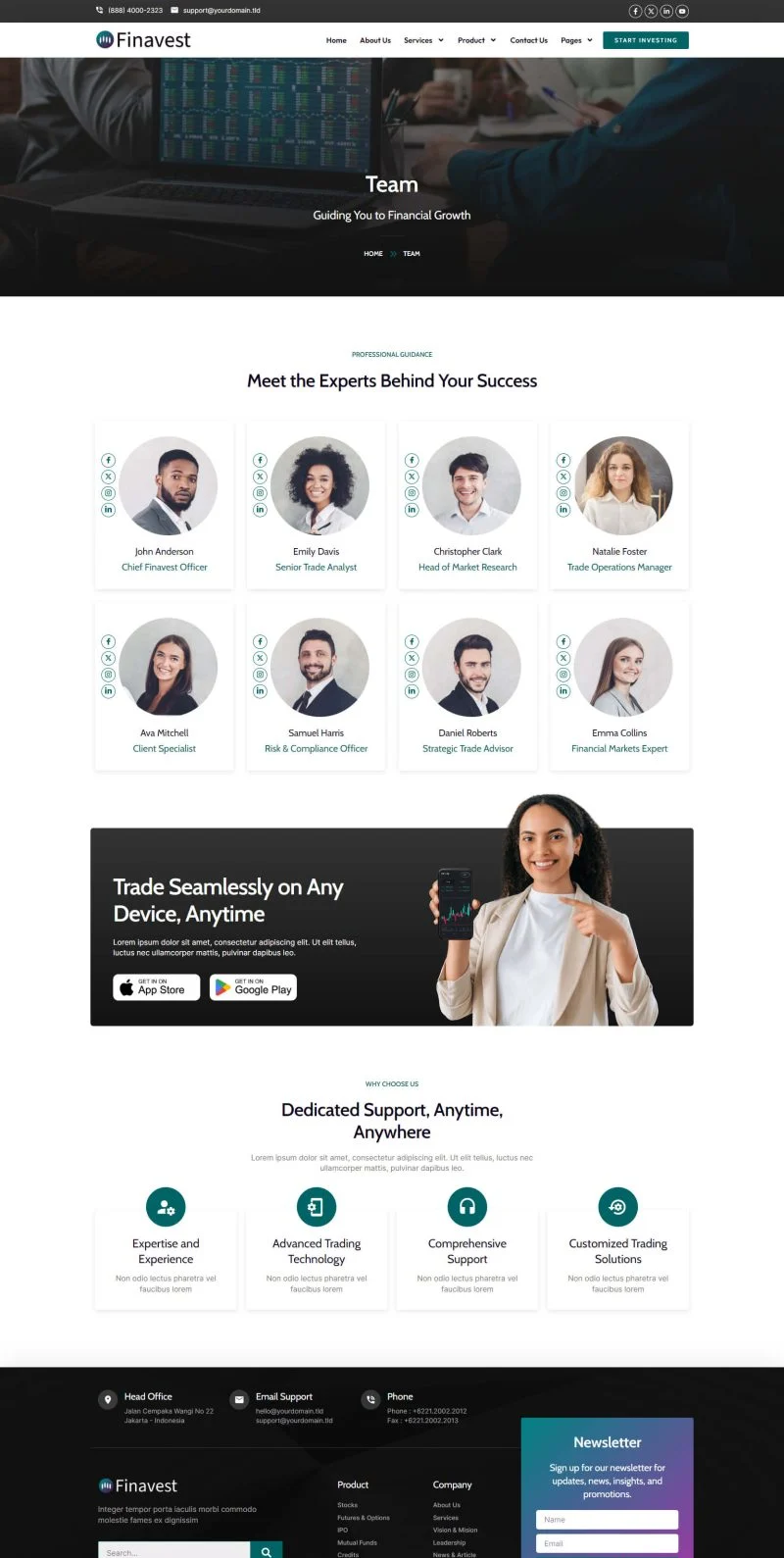 金融/投资 Elementor 模板团队页面预览
