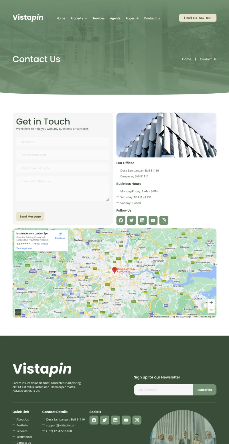 房产中介经纪Elementor网站模板_一键导入快速建站插图5-WP资源海 建筑/地产 Elementor 模板联系页面预览
