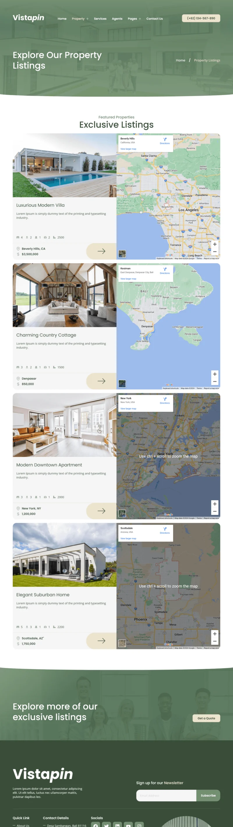 房产中介经纪Elementor网站模板_一键导入快速建站插图7-WP资源海 建筑/地产 Elementor 模板房源列表预览
