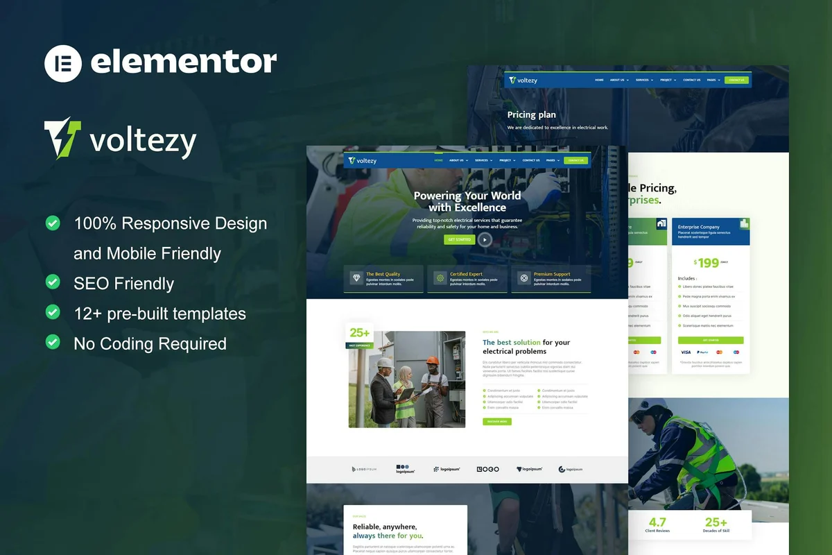 电气工程Elementor网站模板_一键导入快速建站插图-WP资源海 维修 Elementor 网站模板封面