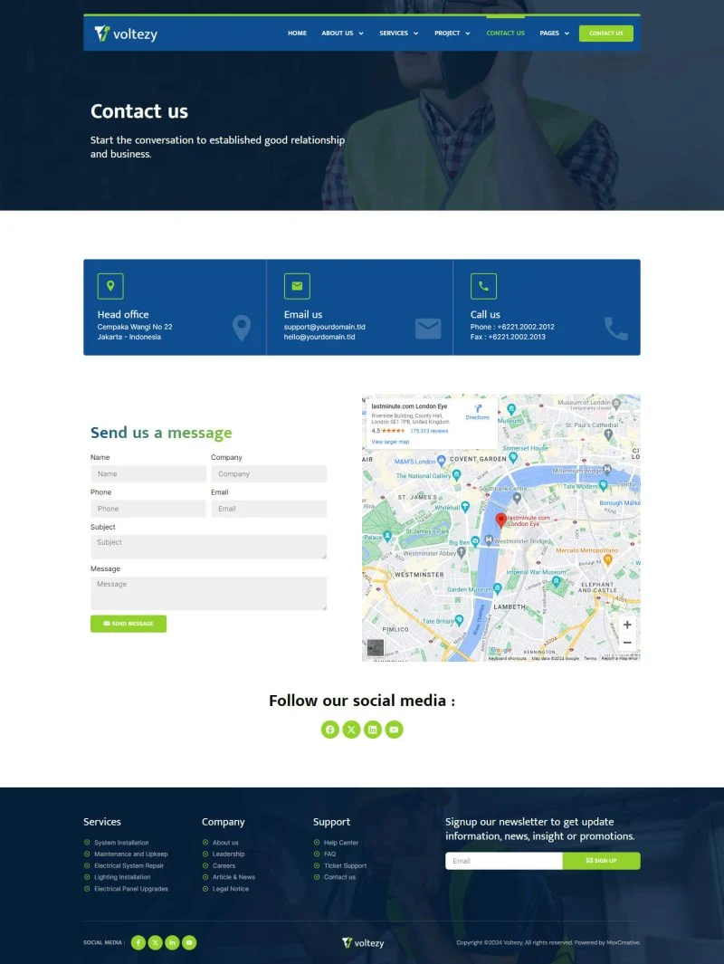 电气工程Elementor网站模板_一键导入快速建站插图2-WP资源海 维修 Elementor 模板联系页面预览
