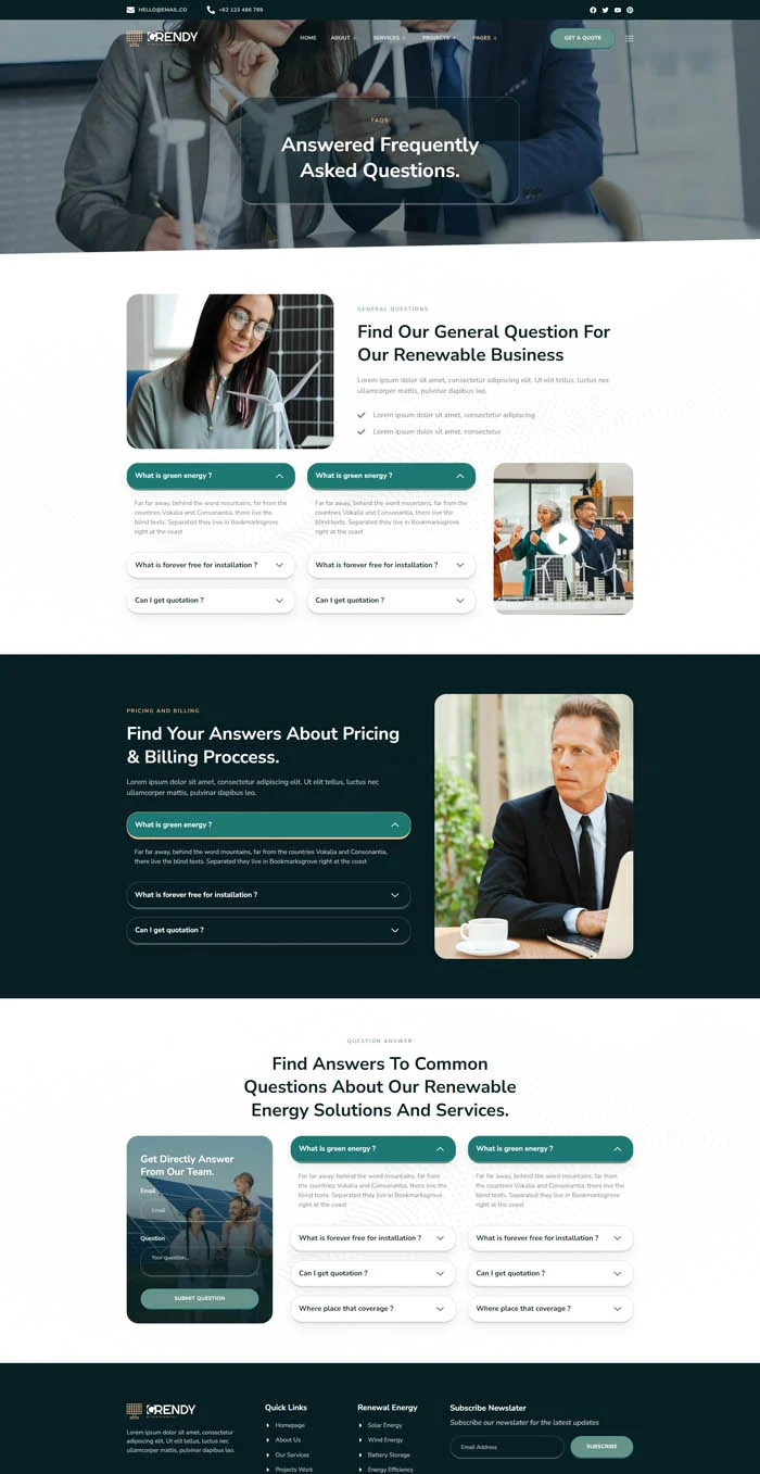 工业/工厂 Elementor 模板常见问题预览