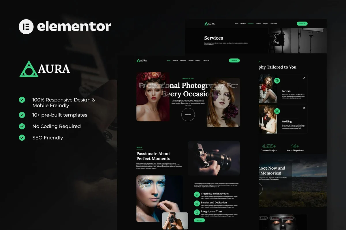 商业摄影机构Elementor网站模板_一键导入快速建站插图-WP资源海 摄影 Elementor 网站模板封面
