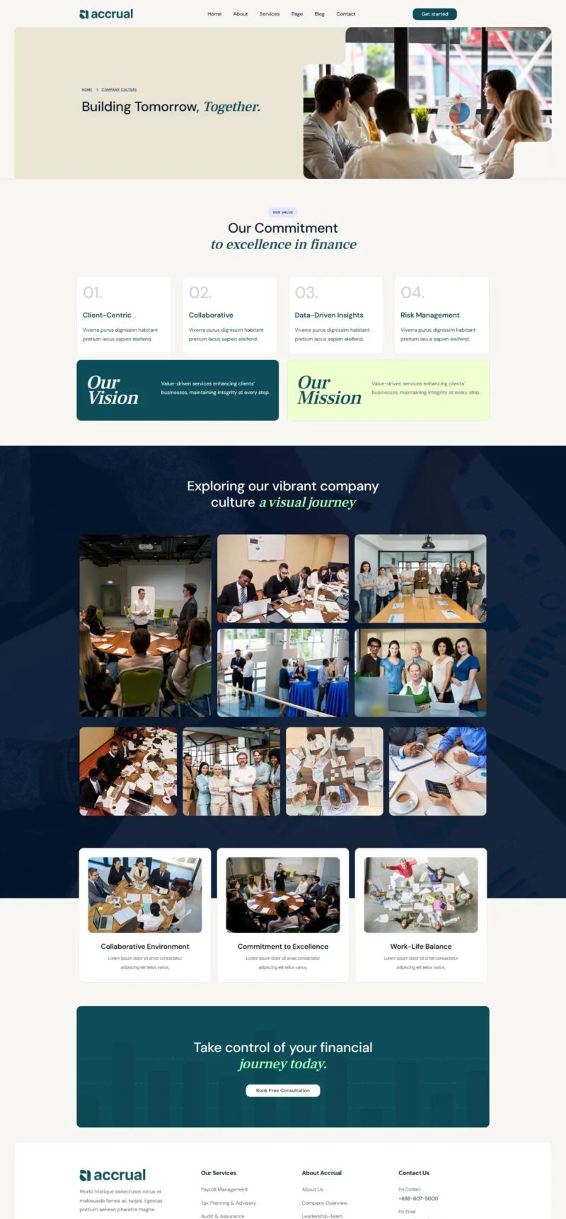 企业财务团队Elementor网站模板_一键导入快速建站插图3-WP资源海 金融/投资 Elementor 模板公司文化预览