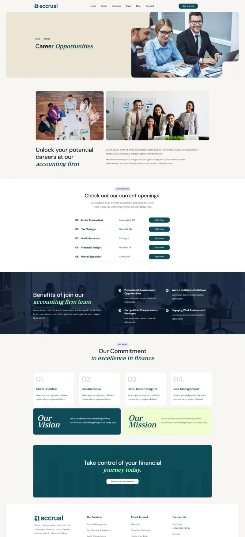 企业财务团队Elementor网站模板_一键导入快速建站插图4-WP资源海 金融/投资 Elementor 模板招聘页面预览
