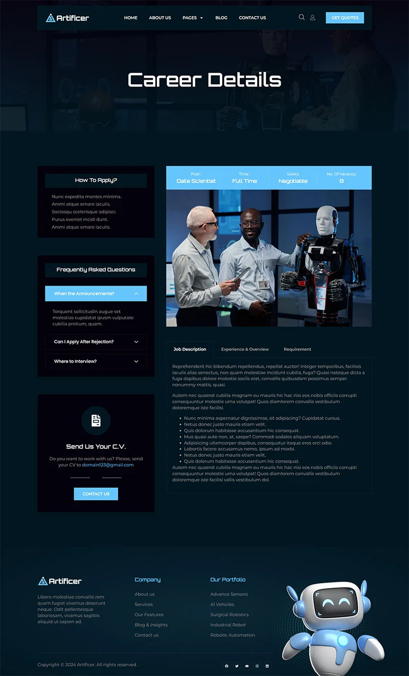 AI机器人Elementor网站模板_一键导入快速建站插图4-WP资源海 AI Elementor 模板招聘详情预览