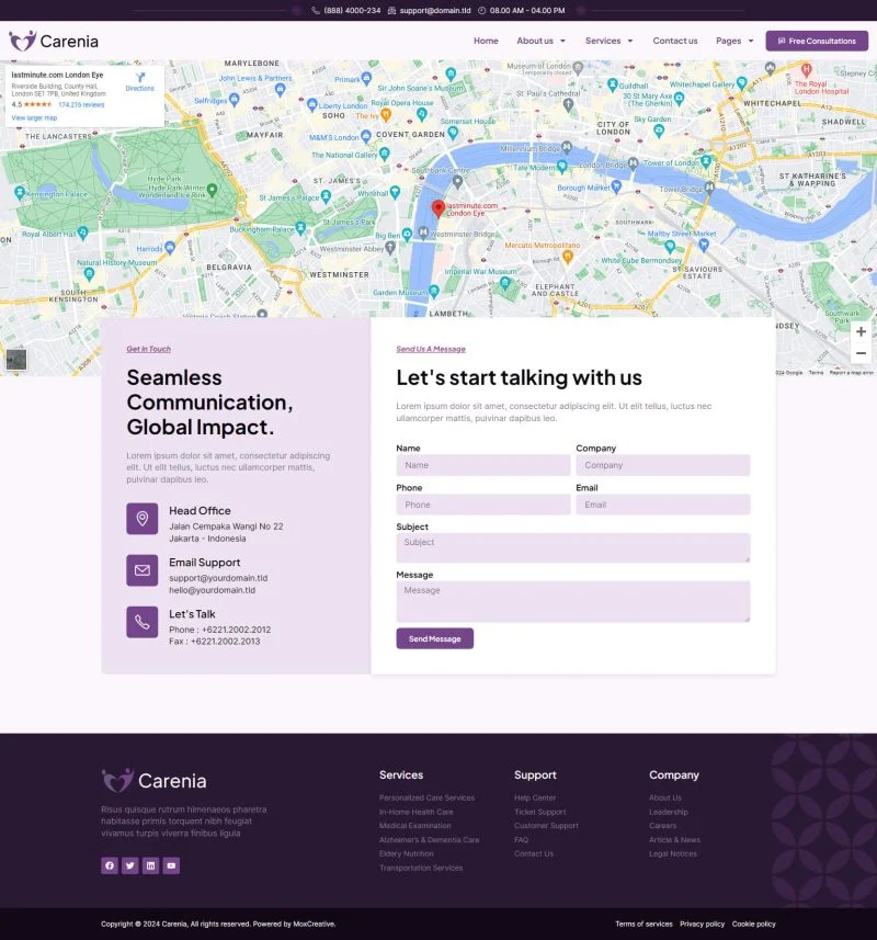 家庭陪护Elementor网站模板_一键导入快速建站插图2-WP资源海 健康/医药 Elementor 模板联系页面预览