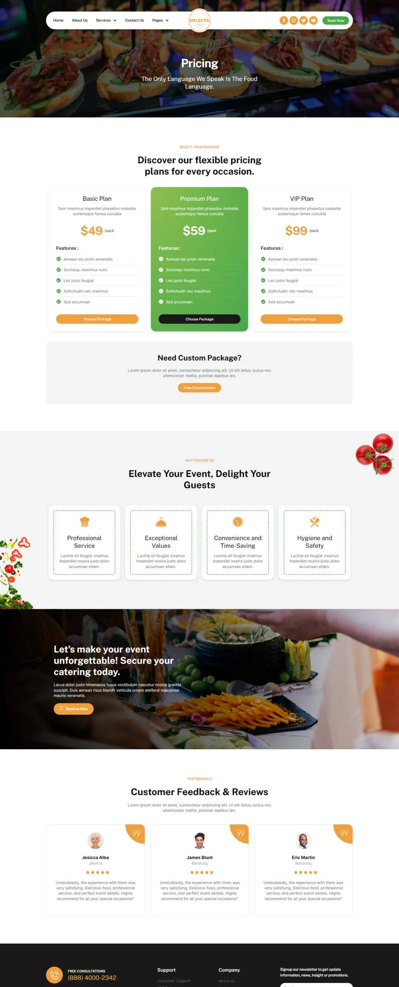 餐饮/食品 Elementor 模板价格页面预览